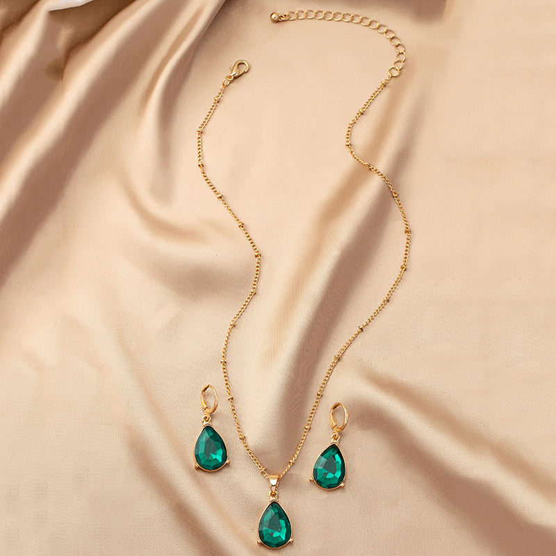 Elegant Retro Water Droplets Alloy Inlay Gem Women's Earrings Necklace