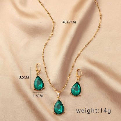 Elegant Retro Water Droplets Alloy Inlay Gem Women's Earrings Necklace