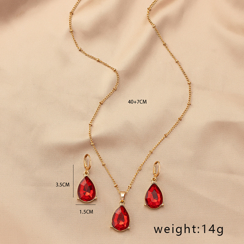 Elegant Retro Water Droplets Alloy Inlay Gem Women's Earrings Necklace