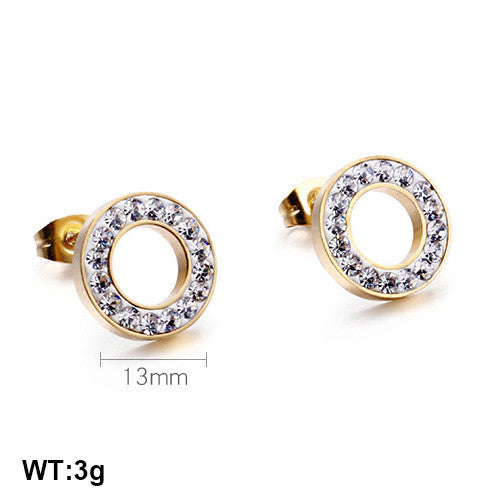 1 Pair Simple Style Solid Color Inlay Stainless Steel Rhinestones Ear Studs