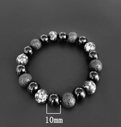 Retro Round Volcanic Rock Glass Snowflake Stone Beaded Knitting Bracelets