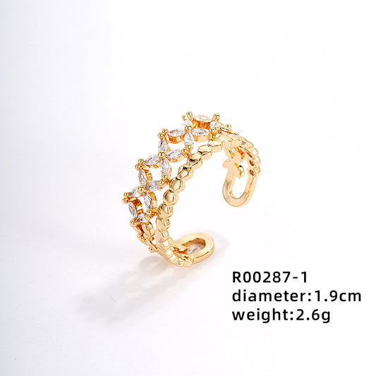 Elegant Simple Style Solid Color Copper Plating Inlay Zircon Gold Plated Open Rings