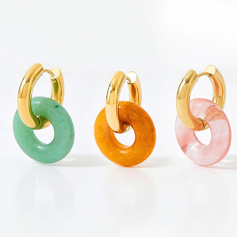 1 Pair Simple Style Color Block Plating Inlay Stainless Steel Natural Stone 18k Gold Plated Drop Earrings