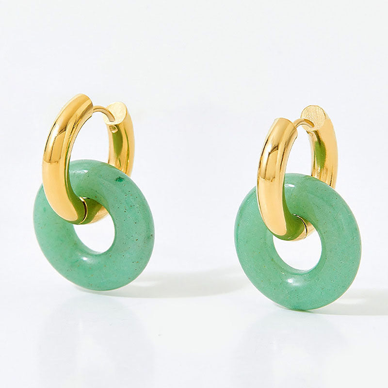 1 Pair Simple Style Color Block Plating Inlay Stainless Steel Natural Stone 18k Gold Plated Drop Earrings