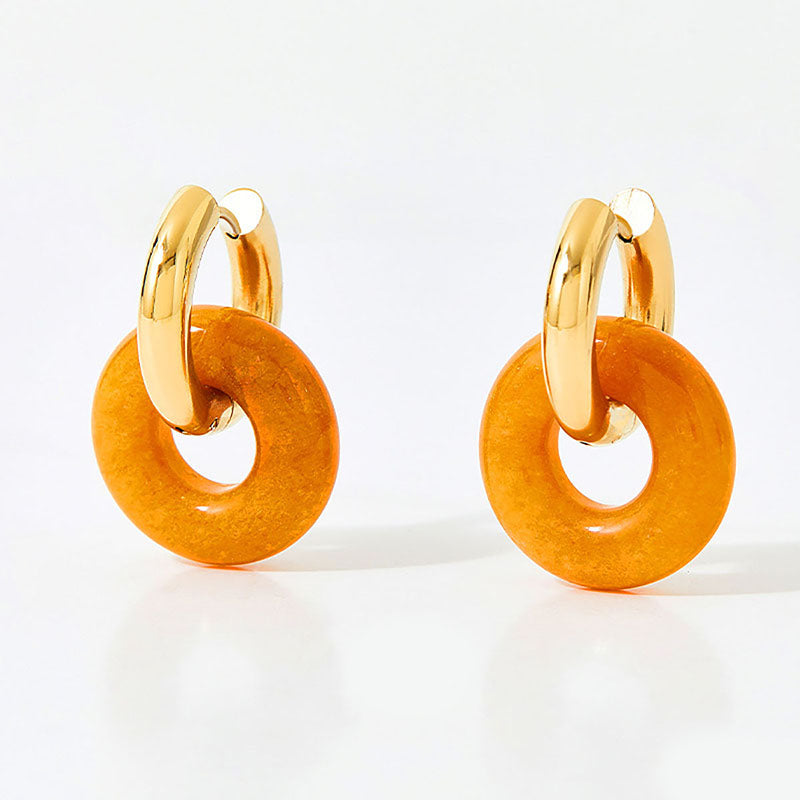 1 Pair Simple Style Color Block Plating Inlay Stainless Steel Natural Stone 18k Gold Plated Drop Earrings