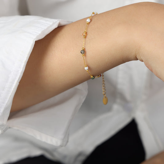 Casual Simple Style Geometric Natural Stone Titanium Steel Beaded Plating 18k Gold Plated Bracelets Necklace