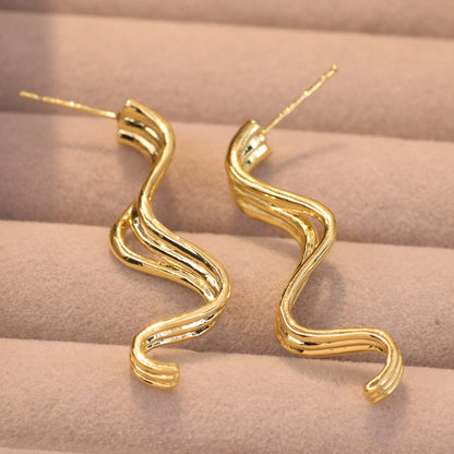 1 Pair Ig Style Glam Exaggerated Irregular Solid Color Spiral Plating Hollow Out Metal Copper 18k Gold Plated Drop Earrings Ear Studs