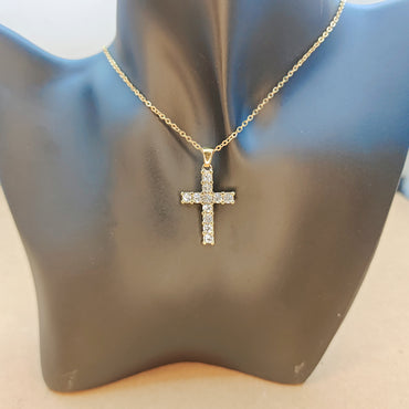 Simple Style Cross Stainless Steel Plating Inlay Rhinestones 18k Gold Plated Pendant Necklace