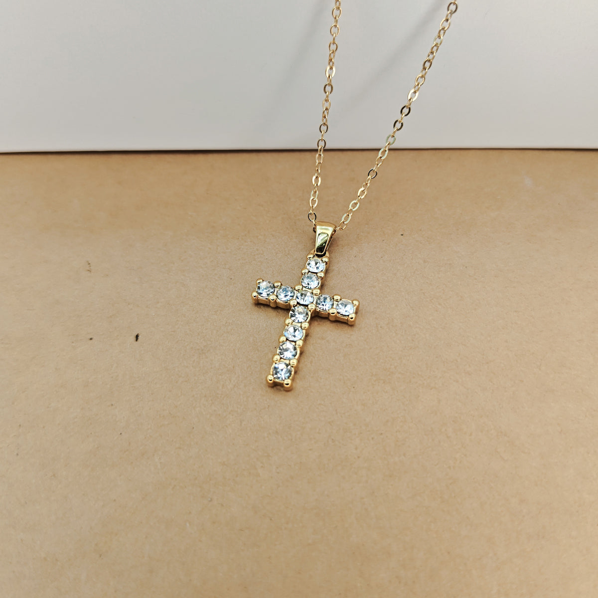 Simple Style Cross Stainless Steel Plating Inlay Rhinestones 18k Gold Plated Pendant Necklace