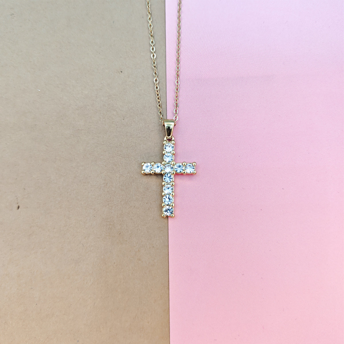 Simple Style Cross Stainless Steel Plating Inlay Rhinestones 18k Gold Plated Pendant Necklace