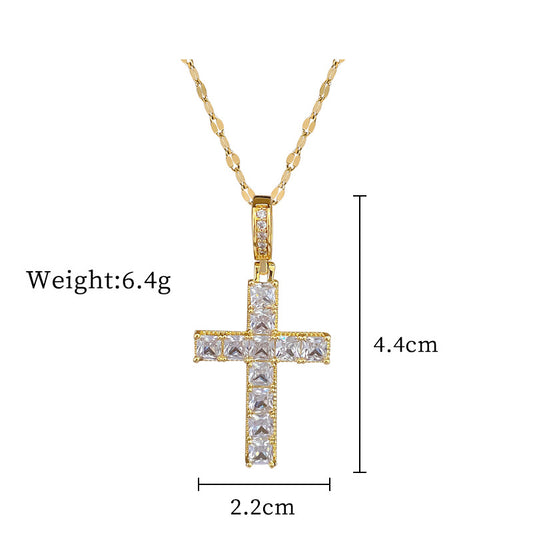 Vintage Style Classic Style Commute Cross Titanium Steel Copper Inlay Artificial Gemstones Pendant Necklace
