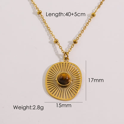 Classic Style Geometric Titanium Steel Plating Inlay Natural Stone Pendant Necklace