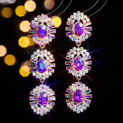 1 Pair Elegant Oval Inlay Alloy Rhinestones Zircon Drop Earrings