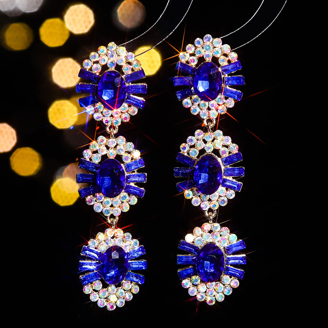 1 Pair Elegant Oval Inlay Alloy Rhinestones Zircon Drop Earrings