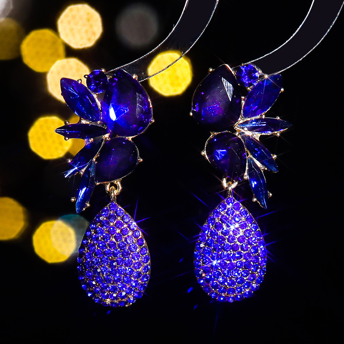 1 Pair Elegant Shiny Water Droplets Inlay Alloy Rhinestones Zircon Drop Earrings