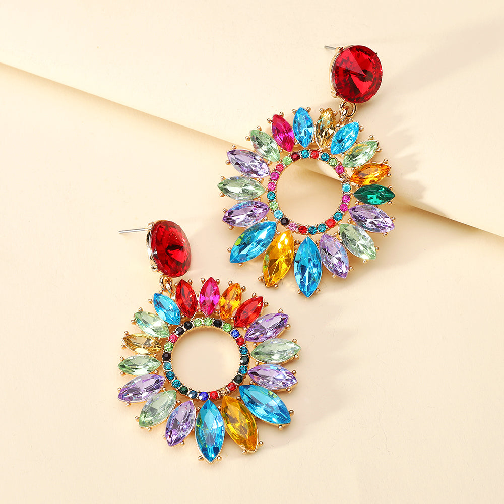 1 Pair Elegant Simple Style Shiny Round Plating Hollow Out Inlay Zinc Alloy Rhinestones Drop Earrings