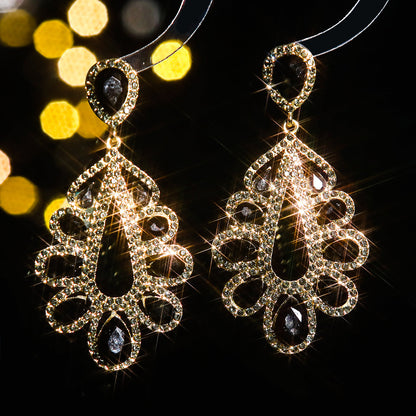 1 Pair Elegant Shiny Water Droplets Inlay Alloy Rhinestones Zircon Drop Earrings