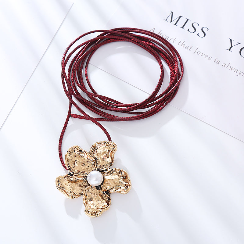 Vacation Flower Alloy Rope Plating Inlay Pearl Plated Ancient & Gold Women's Choker