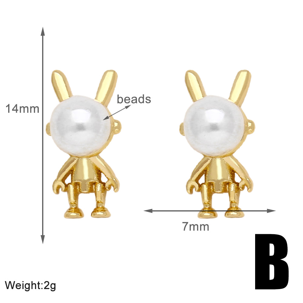 1 Pair Modern Style Simple Style Rabbit Flower Bow Knot Plating Inlay Copper Pearl Zircon 18k Gold Plated Ear Studs