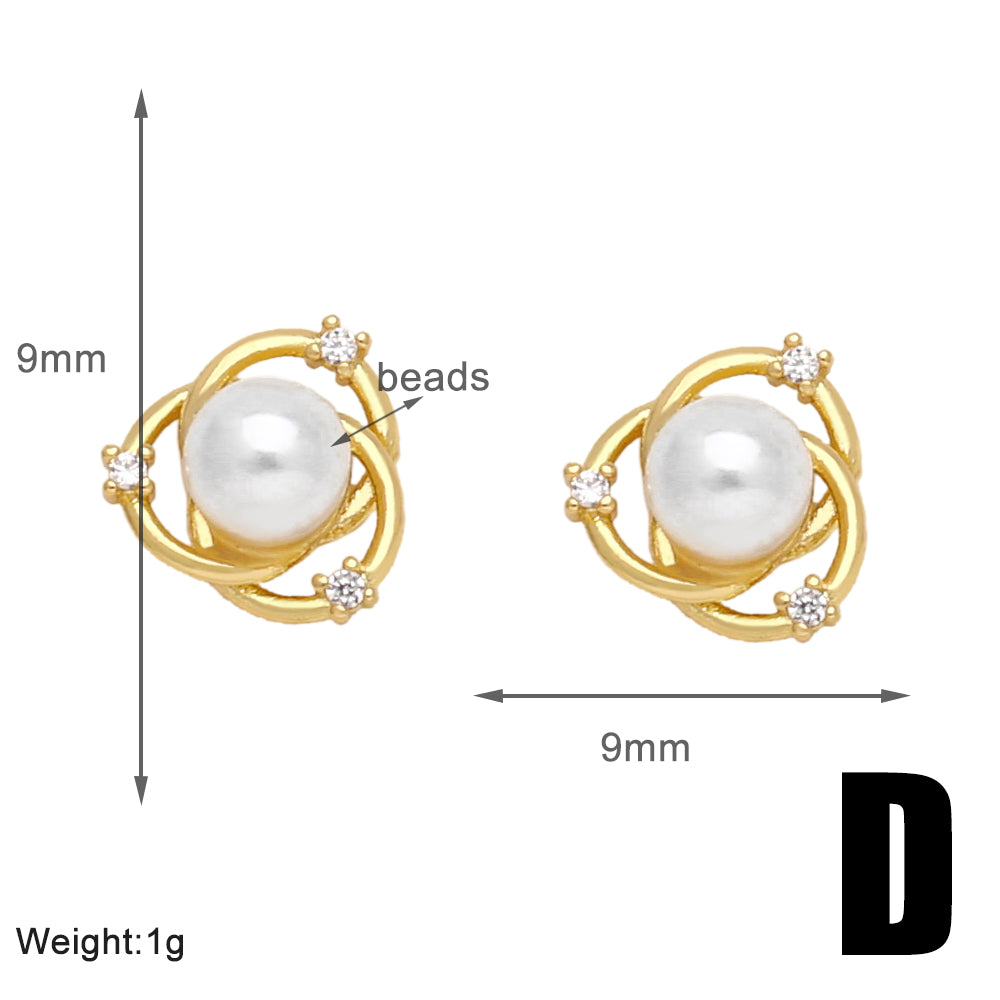 1 Pair Modern Style Simple Style Rabbit Flower Bow Knot Plating Inlay Copper Pearl Zircon 18k Gold Plated Ear Studs