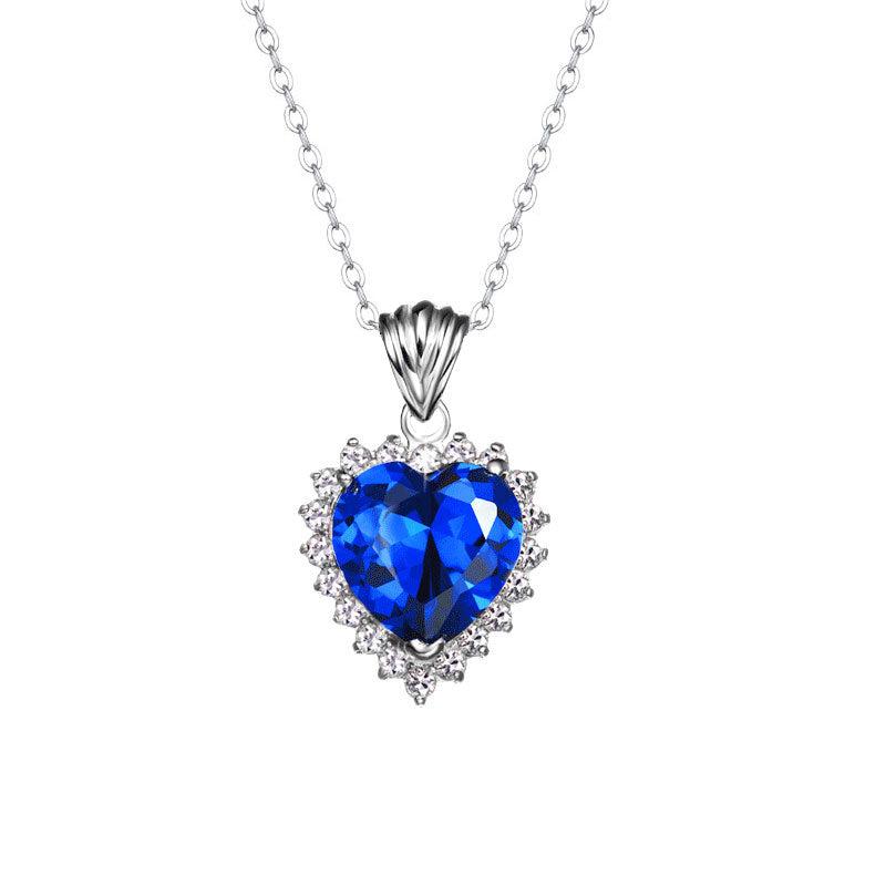 Elegant Shiny Heart Shape Sterling Silver Inlay Zircon Pendant Necklace