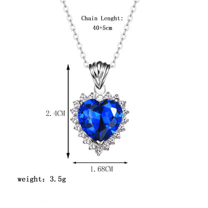 Elegant Shiny Heart Shape Sterling Silver Inlay Zircon Pendant Necklace