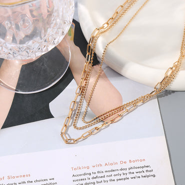 Ig Style Simple Style Solid Color Alloy Iron Plating Women's Three Layer Necklace