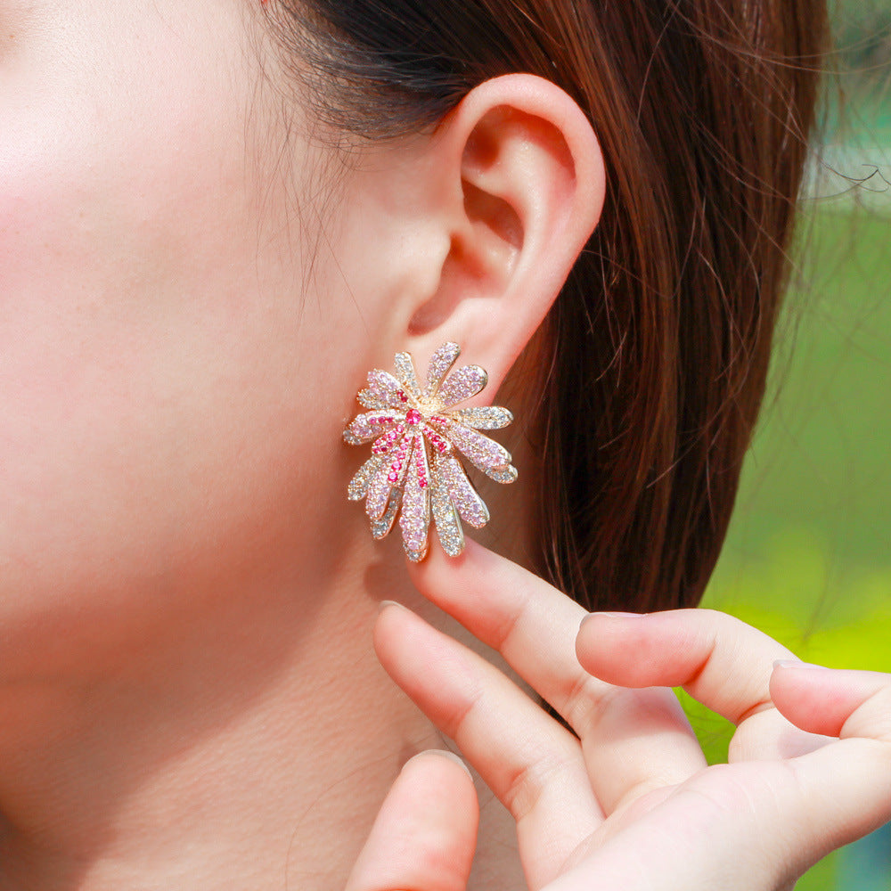 1 Pair Casual Romantic Flower Plating Inlay Copper Zircon Rhodium Plated Silver Plated Ear Studs