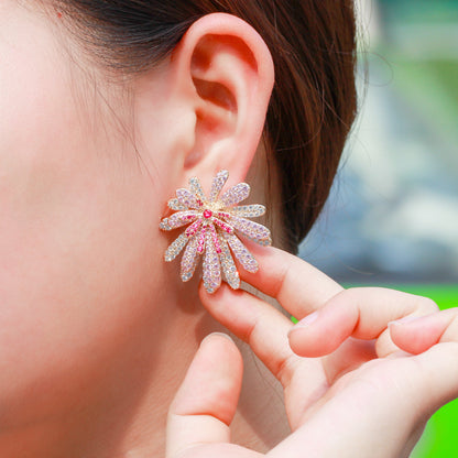 1 Pair Casual Romantic Flower Plating Inlay Copper Zircon Rhodium Plated Silver Plated Ear Studs