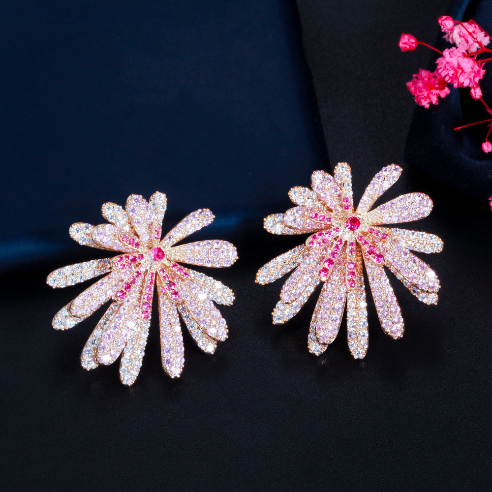 1 Pair Casual Romantic Flower Plating Inlay Copper Zircon Rhodium Plated Silver Plated Ear Studs