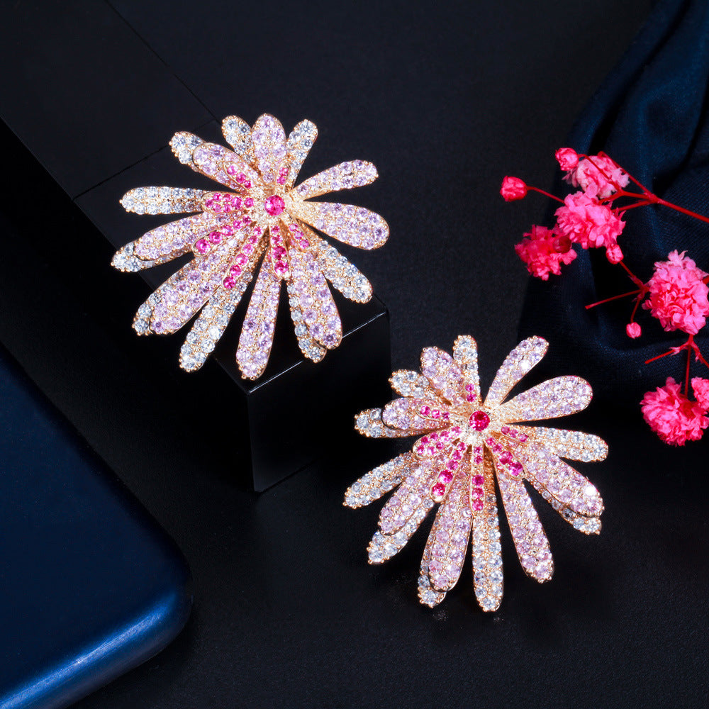 1 Pair Casual Romantic Flower Plating Inlay Copper Zircon Rhodium Plated Silver Plated Ear Studs