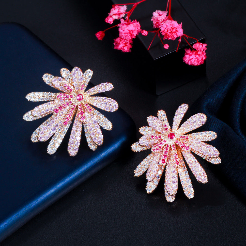 1 Pair Casual Romantic Flower Plating Inlay Copper Zircon Rhodium Plated Silver Plated Ear Studs