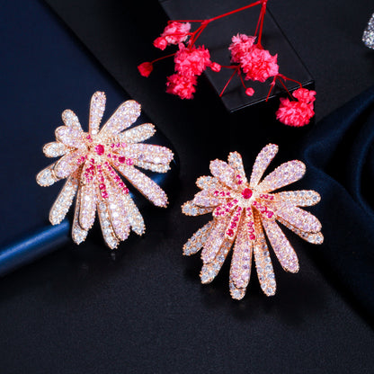 1 Pair Casual Romantic Flower Plating Inlay Copper Zircon Rhodium Plated Silver Plated Ear Studs