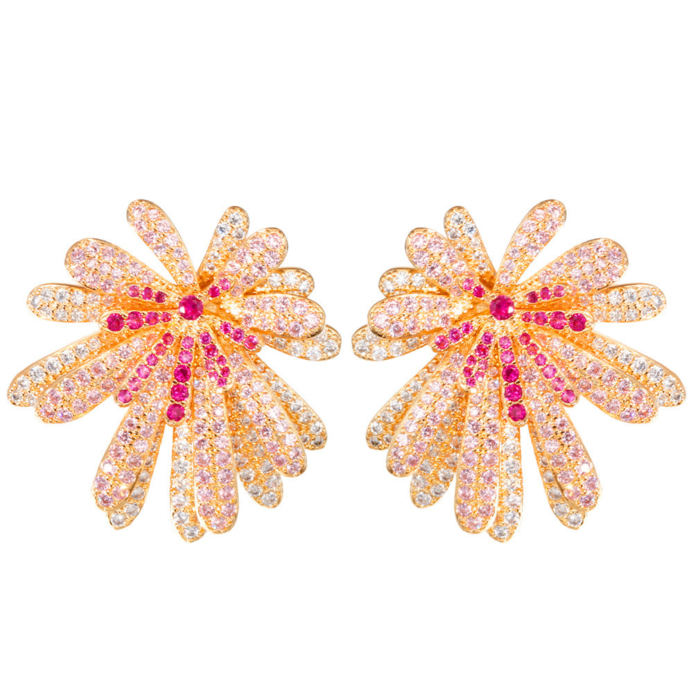 1 Pair Casual Romantic Flower Plating Inlay Copper Zircon Rhodium Plated Silver Plated Ear Studs