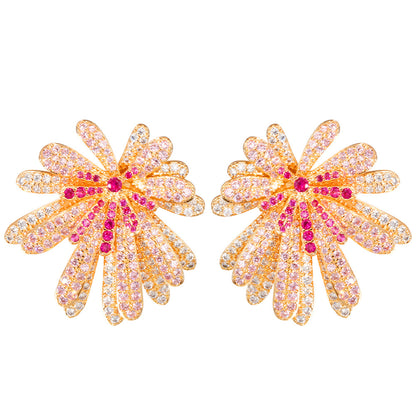 1 Pair Casual Romantic Flower Plating Inlay Copper Zircon Rhodium Plated Silver Plated Ear Studs