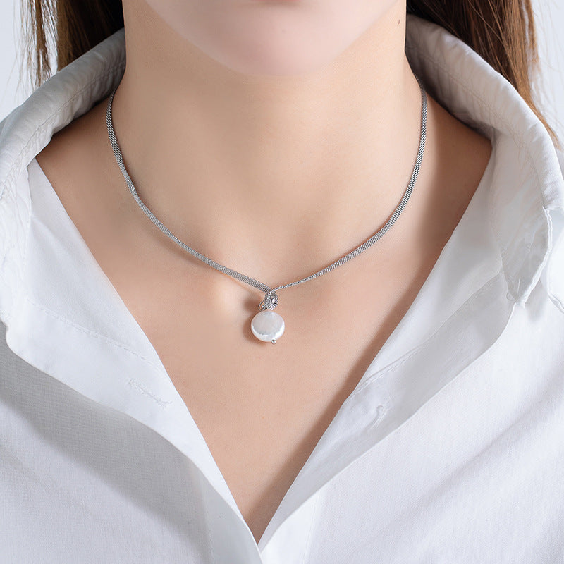 Ig Style Simple Style Round Titanium Steel Inlay Zircon Pendant Necklace