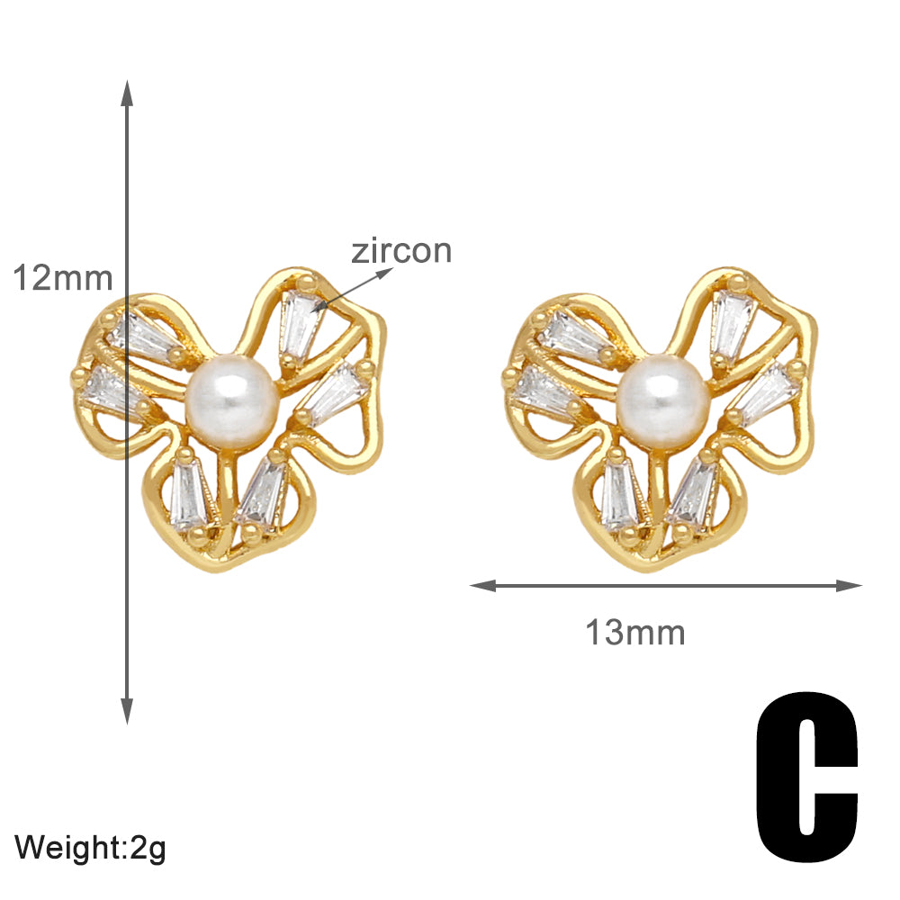 1 Pair Simple Style Star Petal Bee Plating Inlay Copper Zircon 18k Gold Plated Ear Studs