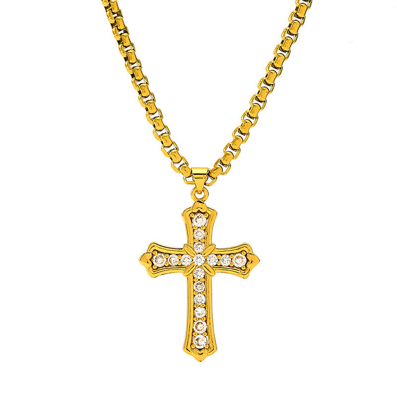 Wholesale Hip-hop Retro Cross Titanium Steel Plating Pendant Necklace