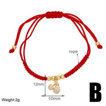 Modern Style Simple Style Cactus Heart Shape Key Rope Copper Plating Inlay Zircon 18k Gold Plated Unisex Bracelets