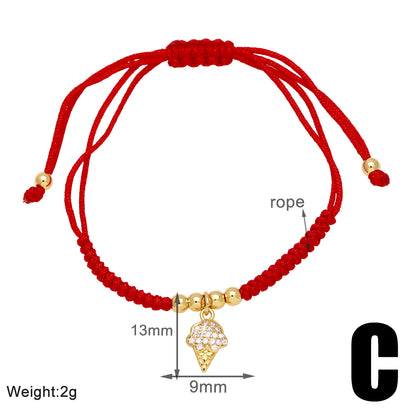 Modern Style Simple Style Cactus Heart Shape Key Rope Copper Plating Inlay Zircon 18k Gold Plated Unisex Bracelets