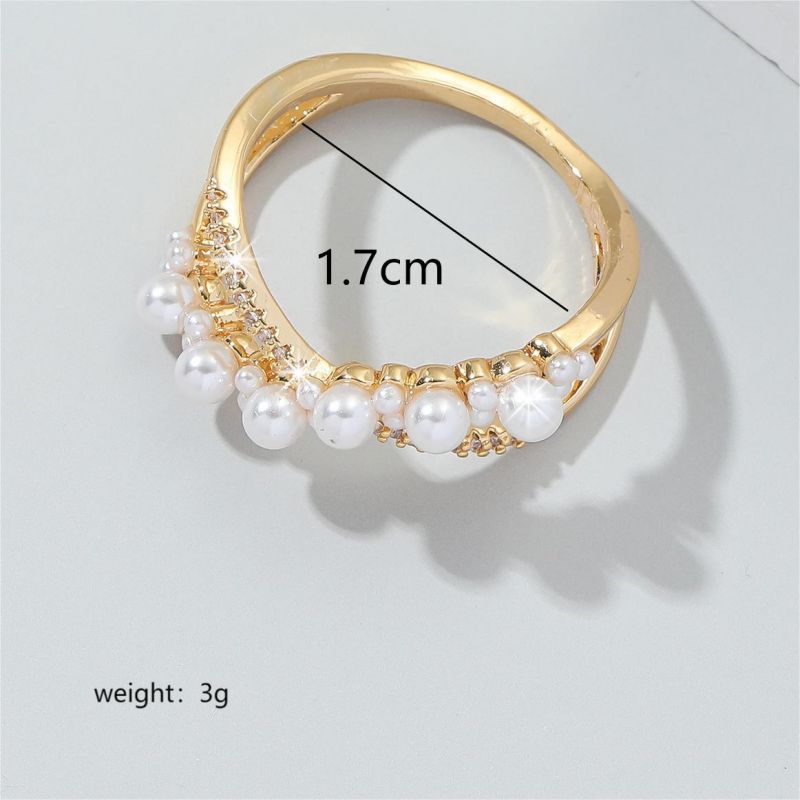 Ig Style Simple Style Round Copper Plating Inlay Pearl Zircon 18k Gold Plated Rings