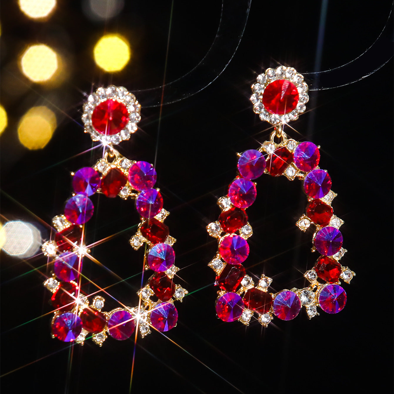 1 Pair Elegant Geometric Color Block Plating Inlay Alloy Rhinestones Zircon Drop Earrings