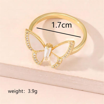 Sweet Butterfly Copper Plating Inlay Zircon 18k Gold Plated Open Rings