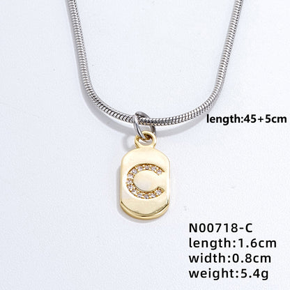 Wholesale Simple Style Letter Stainless Steel Titanium Steel Plating Chain Inlay Gold Plated Zircon Pendant Necklace