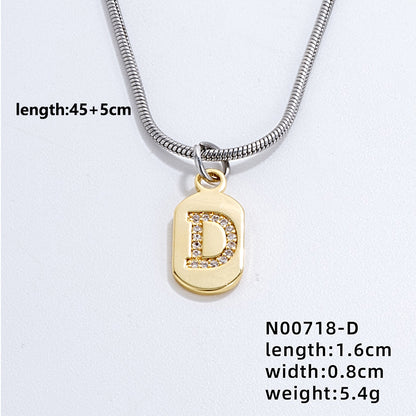 Wholesale Simple Style Letter Stainless Steel Titanium Steel Plating Chain Inlay Gold Plated Zircon Pendant Necklace