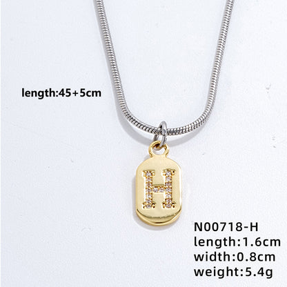 Wholesale Simple Style Letter Stainless Steel Titanium Steel Plating Chain Inlay Gold Plated Zircon Pendant Necklace