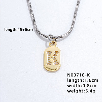 Wholesale Simple Style Letter Stainless Steel Titanium Steel Plating Chain Inlay Gold Plated Zircon Pendant Necklace