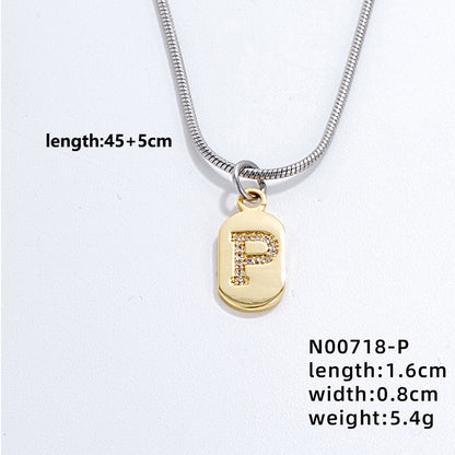 Wholesale Simple Style Letter Stainless Steel Titanium Steel Plating Chain Inlay Gold Plated Zircon Pendant Necklace