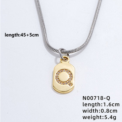 Wholesale Simple Style Letter Stainless Steel Titanium Steel Plating Chain Inlay Gold Plated Zircon Pendant Necklace