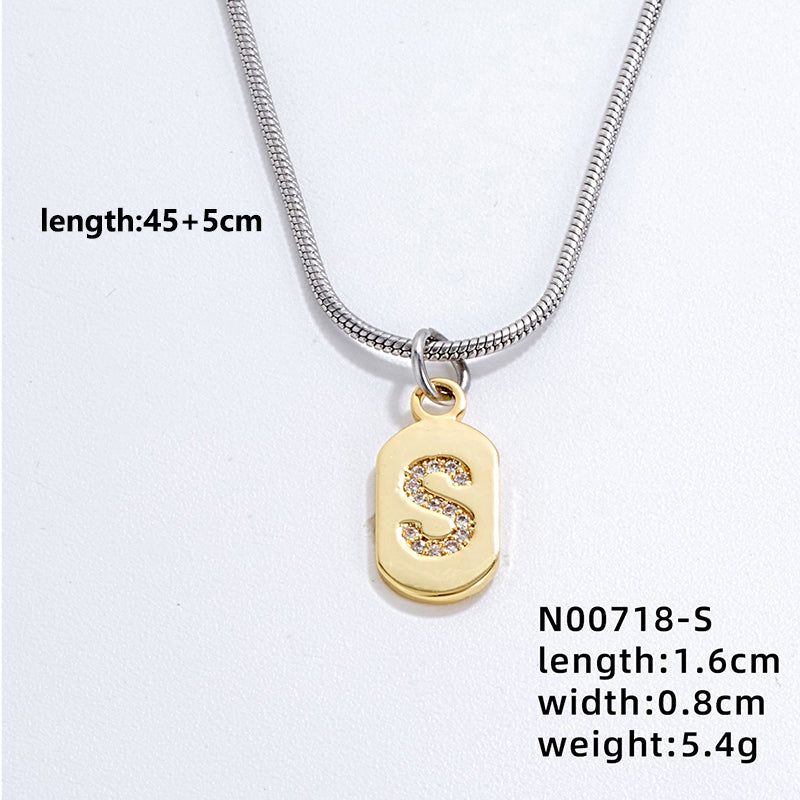 Wholesale Simple Style Letter Stainless Steel Titanium Steel Plating Chain Inlay Gold Plated Zircon Pendant Necklace